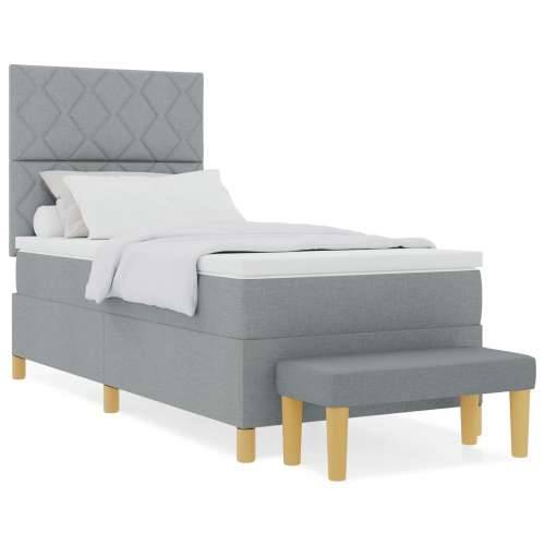 Box Spring Krevet s Madracem & Klupom Svijetlosiva 90x190 cm Tkanina Cijena