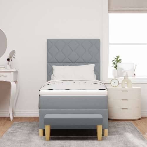 Box Spring Krevet s Madracem & Klupom Svijetlosiva 90x190 cm Tkanina Cijena