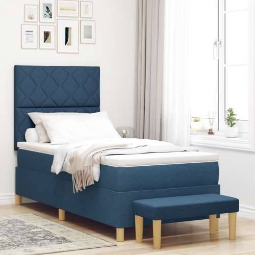 Box Spring Krevet s Madracem i Klupom Plavi 90x190 cm Tkanina Cijena