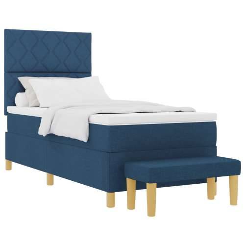 Box Spring Krevet s Madracem i Klupom Plavi 90x190 cm Tkanina Cijena