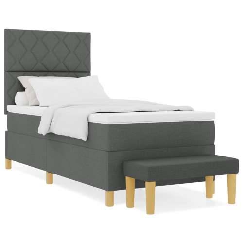 Krevet s box spring-om s madracem i klupom tamno sivo 90x200 cm tkanina Cijena