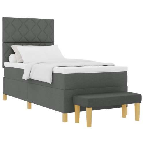 Box Spring Krevet s madracem i klupom Tamno siva 100x200 cm Tkanina Cijena