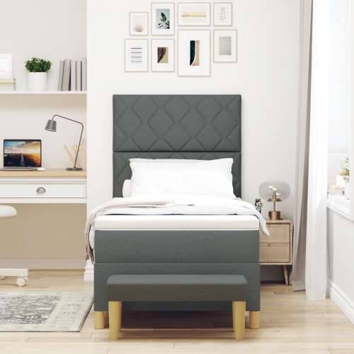 Box Spring Krevet s madracem i klupom Tamno siva 100x200 cm Tkanina Cijena