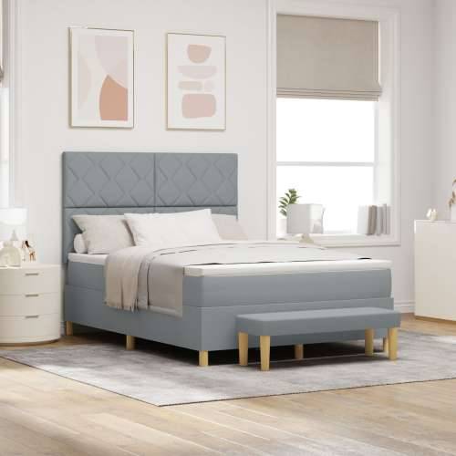 Box Spring Krevet s Madracem & Klupom Svjetlosiva 140x200 cm Tkanina Cijena