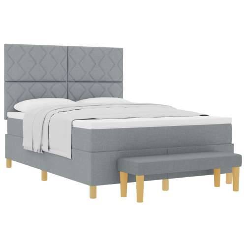 Box Spring Krevet s Madracem & Klupom Svjetlosiva 140x200 cm Tkanina Cijena