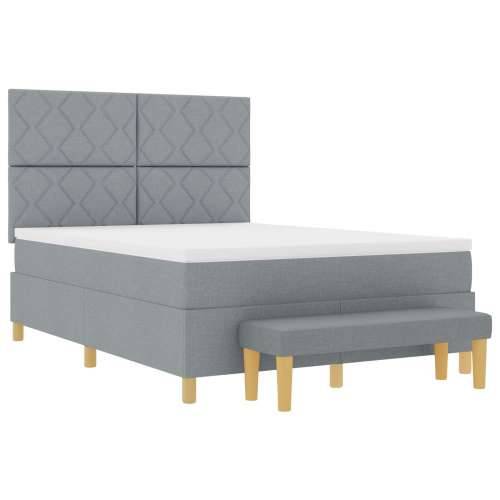 Box Spring Krevet s Madracem & Klupom Svjetlosiva 140x200 cm Tkanina Cijena