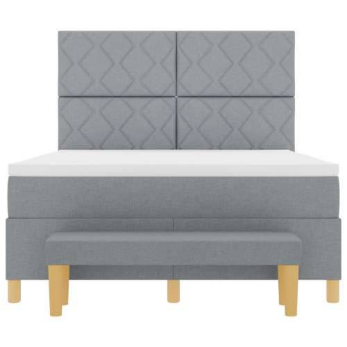 Box Spring Krevet s Madracem & Klupom Svjetlosiva 140x200 cm Tkanina Cijena