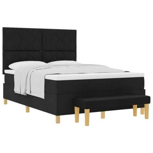 Box Spring Krevet s Madracem i Klupom Crni 140x200 cm Tkanina Cijena