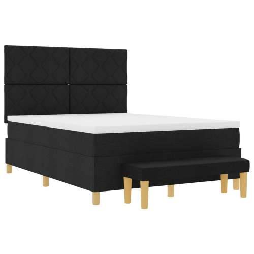 Box Spring Krevet s Madracem i Klupom Crni 140x200 cm Tkanina Cijena