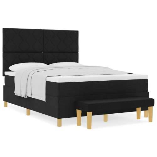 Box Spring Krevet s Madracem i Klupom Crni 140x200 cm Tkanina Cijena