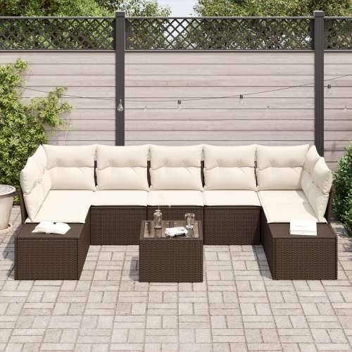 Vrtni sofa set Set od 8 Smeđa i bijela Ratan i poliester Cijena