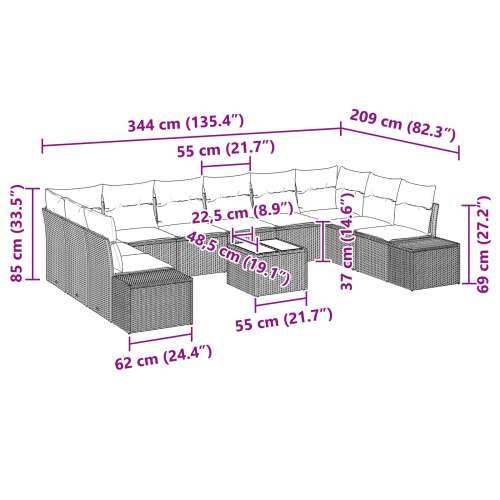 10 komadni set vrtnih sofa s jastučićima, crni poli ratan Cijena
