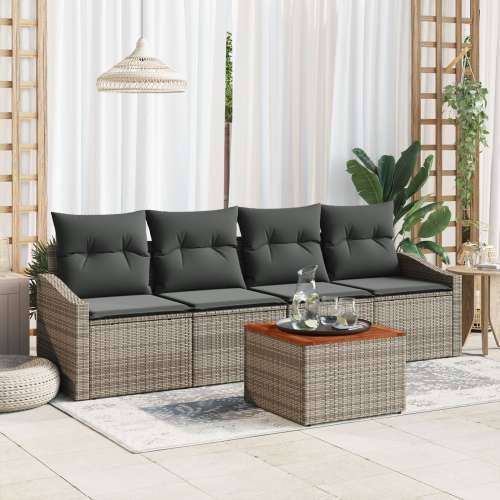 set od 5 komada vrtnih sofa s jastučićima siva poli ratan akacije Cijena