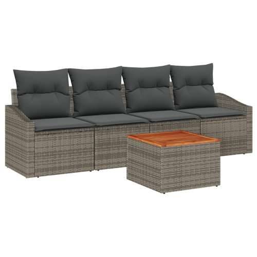 set od 5 komada vrtnih sofa s jastučićima siva poli ratan akacije Cijena
