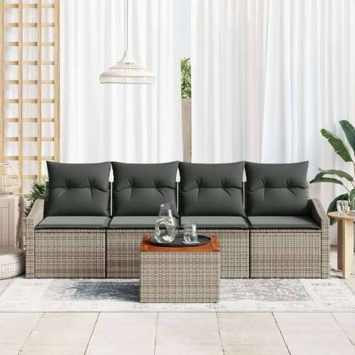 set od 5 komada vrtnih sofa s jastučićima siva poli ratan akacije Cijena
