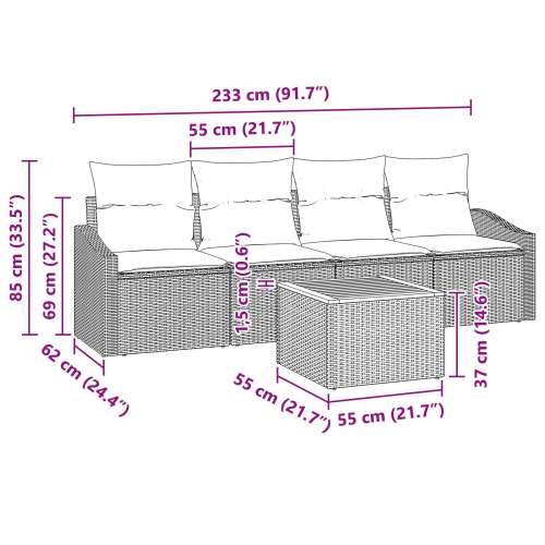 set od 5 vrtnih sofa s jastucima Crna Poli ratan Akacija Cijena