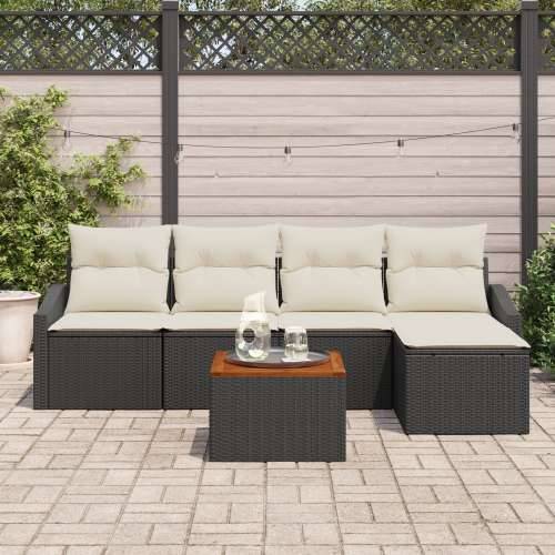 set od 6 vrtnih sofa s jastucima crni poli ratan akacija Cijena