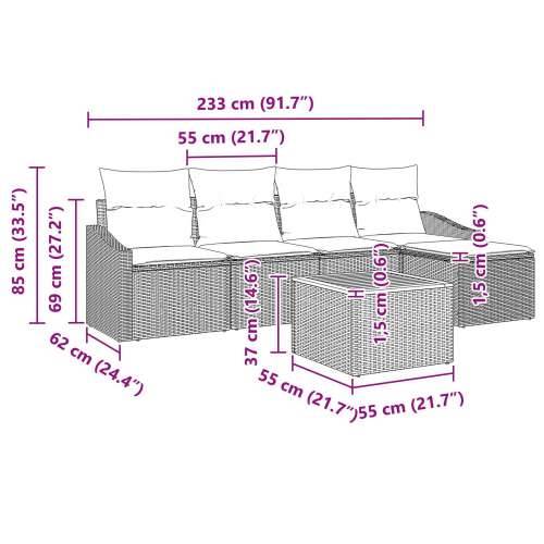 set od 6 vrtnih sofa s jastucima crni poli ratan akacija Cijena