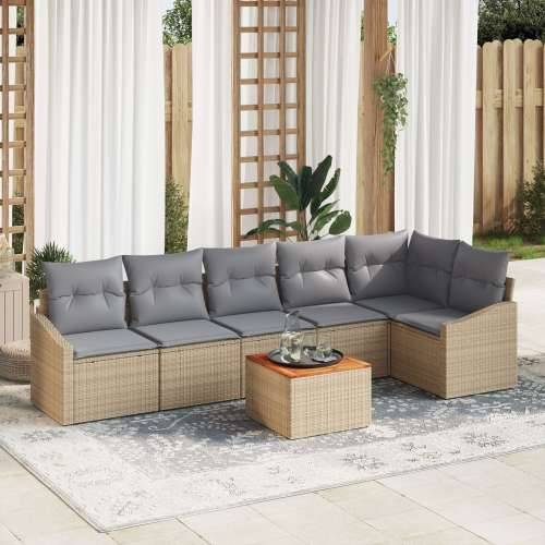 set od 7 komada vrtnih sofa s jastučićima Bež poli ratan akacija Cijena