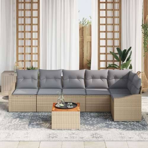 set od 7 komada vrtnih sofa s jastučićima Bež poli ratan akacija Cijena