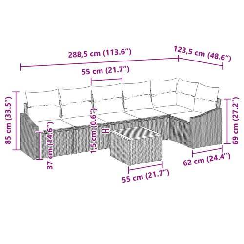set od 7 komada vrtnih sofa s jastučićima Bež poli ratan akacija Cijena