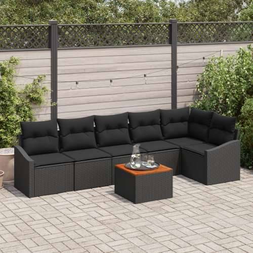 7-dijelni vrtni sofa set s jastučićima crni poli ratan akacija Cijena