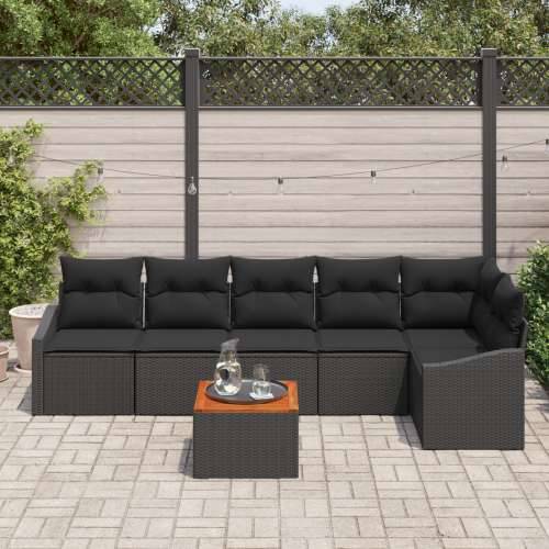 7-dijelni vrtni sofa set s jastučićima crni poli ratan akacija Cijena