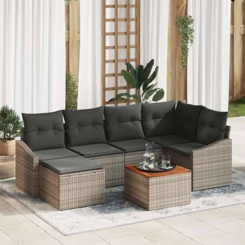 7-dijelni vrtni sofa set s jastučićima sivo poli ratan akacija Cijena