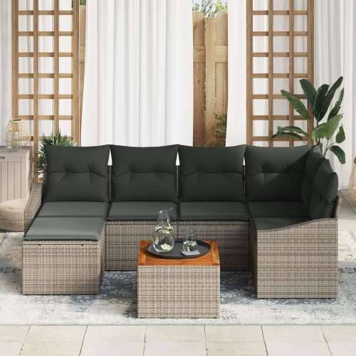 7-dijelni vrtni sofa set s jastučićima sivo poli ratan akacija Cijena