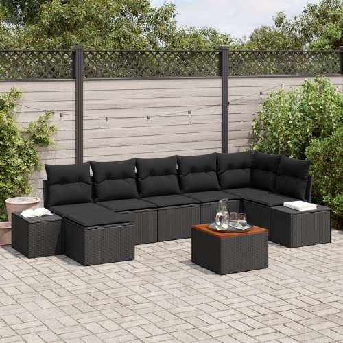 8 Dijelni Vrtni Sofa Set s Jastucima Crna Poli Ratan Akacija Cijena