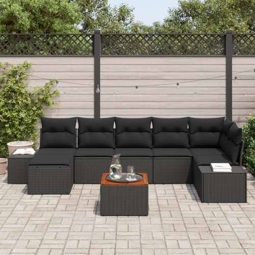 8 Dijelni Vrtni Sofa Set s Jastucima Crna Poli Ratan Akacija Cijena