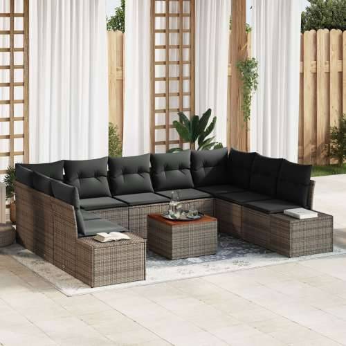 10-dijelni vrtni sofa set s jastučićima siva poli ratan akacija Cijena