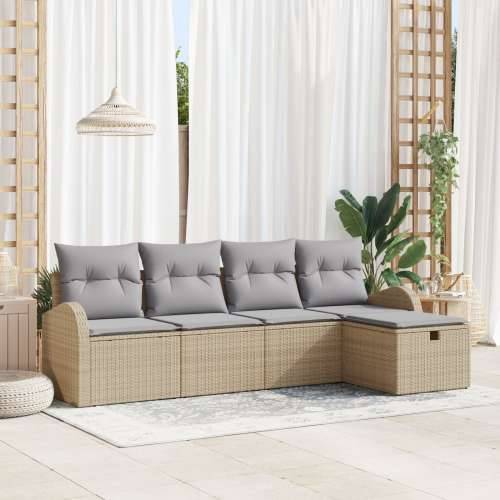 5 Dijelni Vrtna Sofa Set s Jastučićima Bež Poli Ratan Cijena