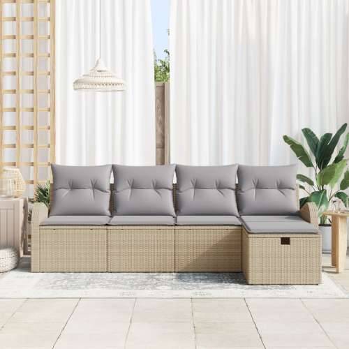 5 Dijelni Vrtna Sofa Set s Jastučićima Bež Poli Ratan Cijena