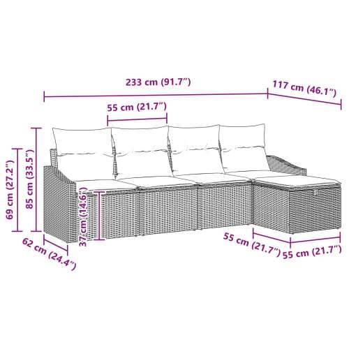5-dijelni vrtni kauč set s jastučićima, bež, poli ratan Cijena