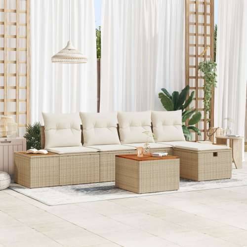 set od 6 komada vrtnih sofa s jastucima bež poli ratan Cijena