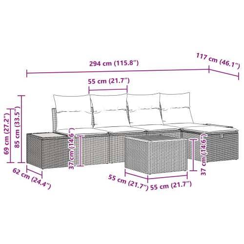 set od 6 komada vrtnih sofa s jastucima bež poli ratan Cijena