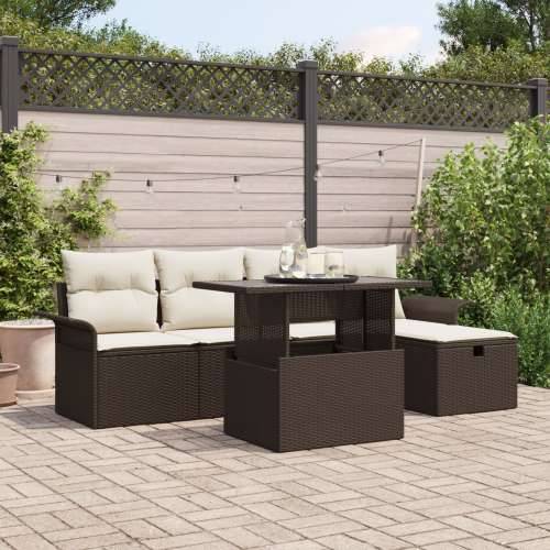 6-dijelni vrtni set sofa s jastučićima smeđi poli ratan Cijena