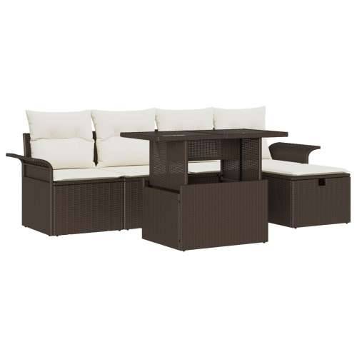 6-dijelni vrtni set sofa s jastučićima smeđi poli ratan Cijena