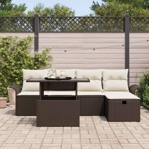 6-dijelni vrtni set sofa s jastučićima smeđi poli ratan Cijena