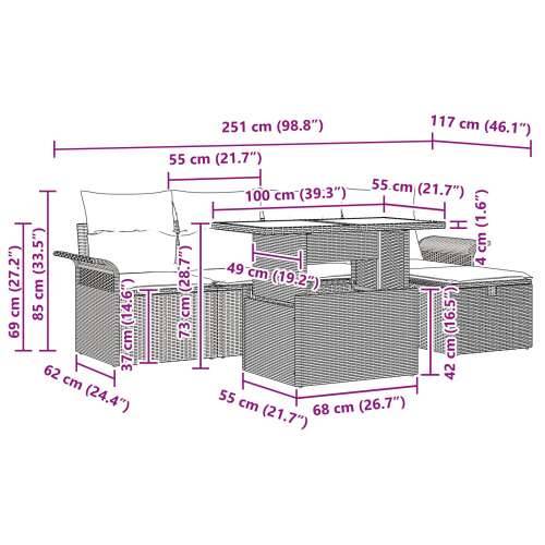 6-dijelni vrtni set sofa s jastučićima smeđi poli ratan Cijena