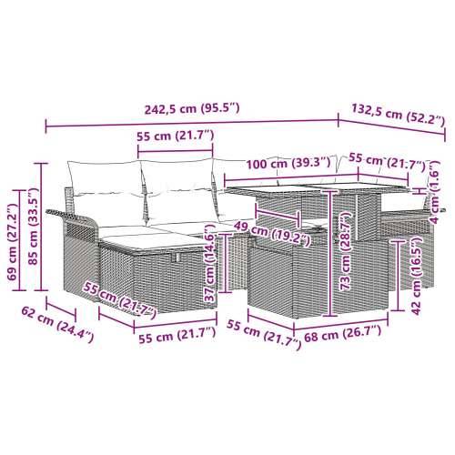 set od 7 komada vrtnih sofa s jastucima svijetlo sive poli ratan Cijena
