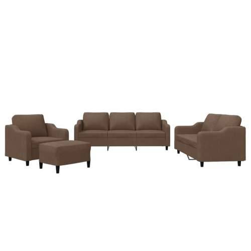 4-dijelni set sofa s jastucima smeđi od tkanine - Smeđa s jastučićima i tabureom Cijena