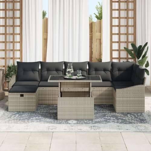 8-dijelni vrtni sofa set s jastučićima svijetlo sivi poly ratan Cijena