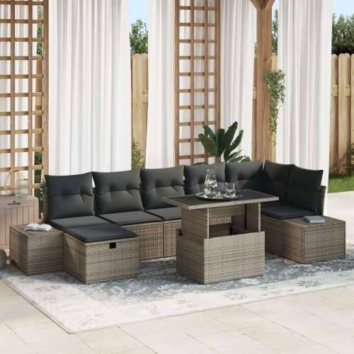 8-dijelni vrtni set sofa s jastučićima siva poli ratan Cijena