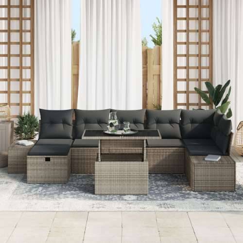 8-dijelni vrtni set sofa s jastučićima siva poli ratan Cijena