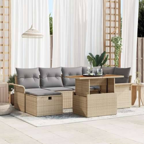 set od 7 delova sofa za vrt s jastucima Bež Poli ratan Cijena