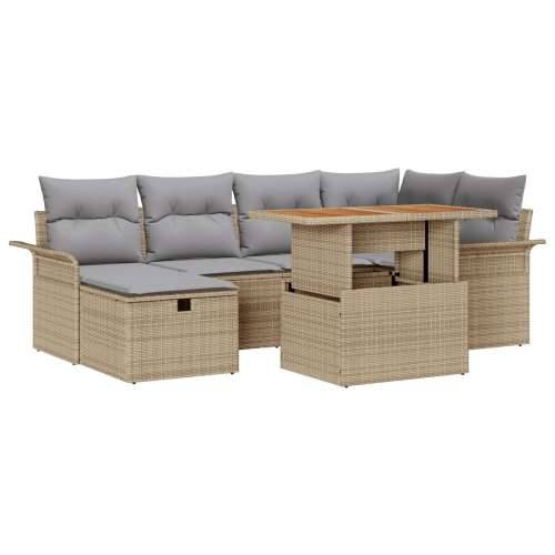 set od 7 delova sofa za vrt s jastucima Bež Poli ratan Cijena