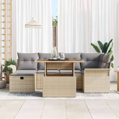 set od 7 delova sofa za vrt s jastucima Bež Poli ratan Cijena