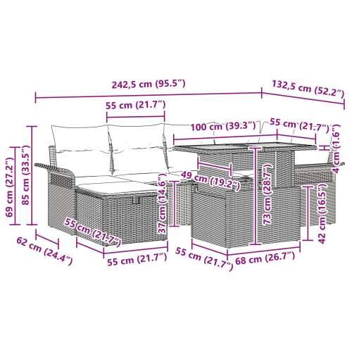 set od 7 delova sofa za vrt s jastucima Bež Poli ratan Cijena
